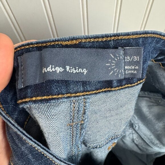 Indigo Rising Dark Wash Raw Hem Flare Jeans P22 - Picture 5 of 5